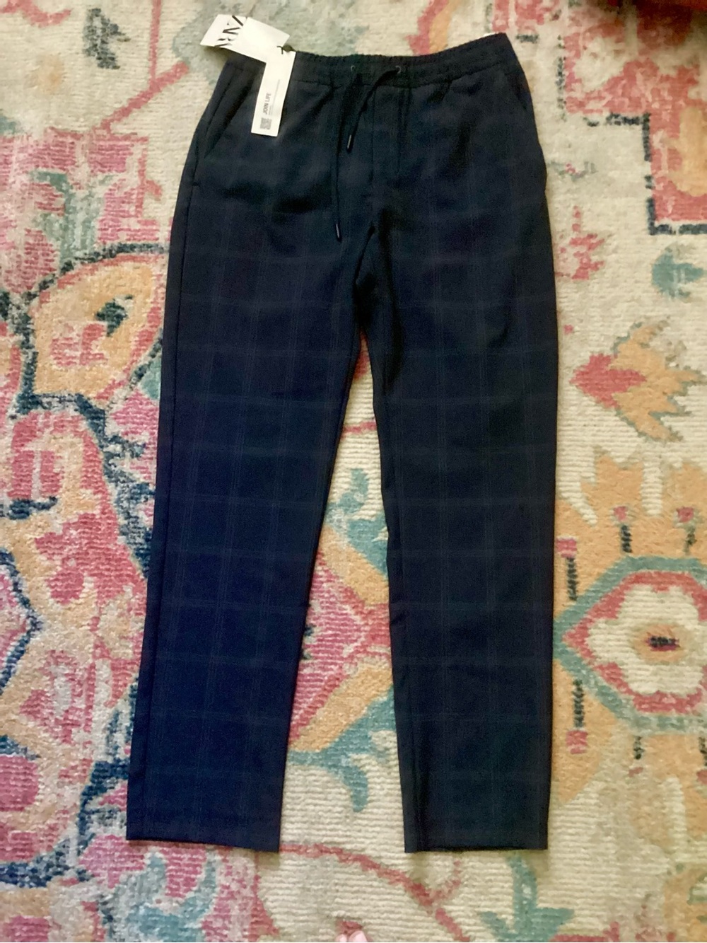 Zara Dark Blue/Navy Plaid Women’s Drawstring Jogger Trousers small